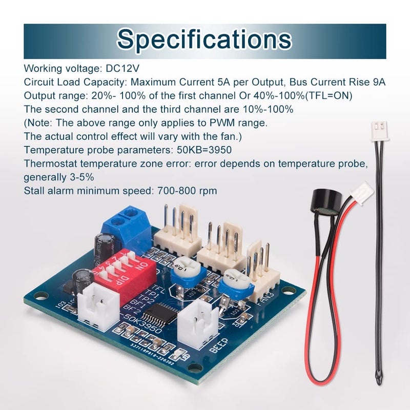 Comidox 2PCS DC 12V 4 Wire PWM PC CPU Fan Temperature Control Speed Controller Module CPU High-Temp Alarm - Image 3